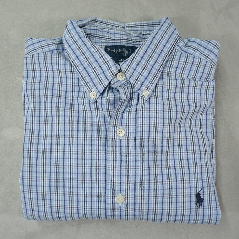 Vintage Ralph Lauren Yarmouth Shirt Mens 16-34/35 Blue Plaid Oxford Button Down